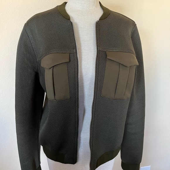 Topshop Airtex Mesh Utility Bomber Jacket Olive - Picture 3 of 8